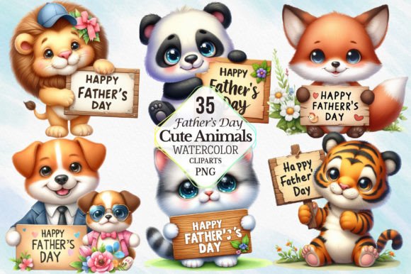 Download Watercolor Father's Day Cute Animals PNG - Cute animals png Collection