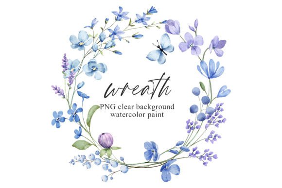 Download Wreath with Blue Watercolor Flowers, PNG - Watercolor flowers Collection