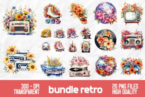 Download Retro Watercolor Flowers Bundle Design - Watercolor flowers Collection
