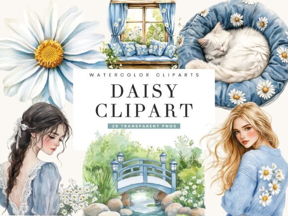Download Watercolor Daisy Clipart Clipart Bundle - Premium Bundle