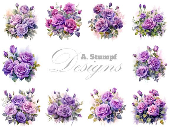 Download Purple Roses Watercolor Flowers Clipart - Watercolor flowers Collection