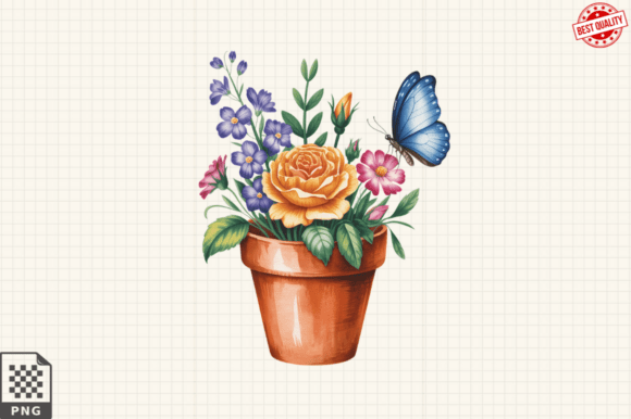 Download Butterfly and Potted Flowers Clipart PNG - Premium Resources