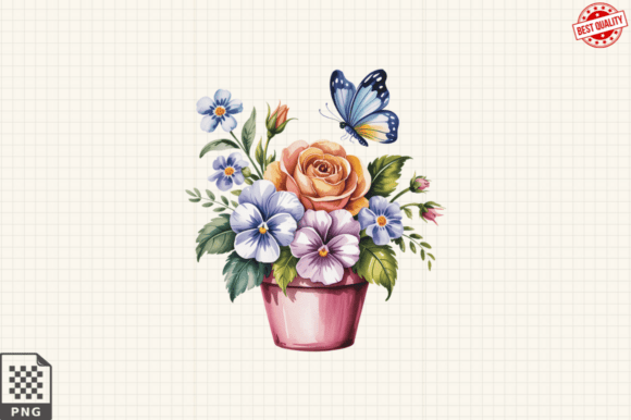 Download Butterfly and Potted Flowers Clipart PNG - Premium Resources