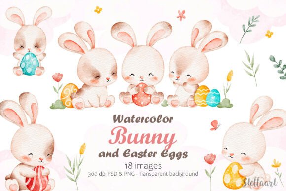 Download Watercolor Bunny and Easter Eggs - Easter eggs Collection