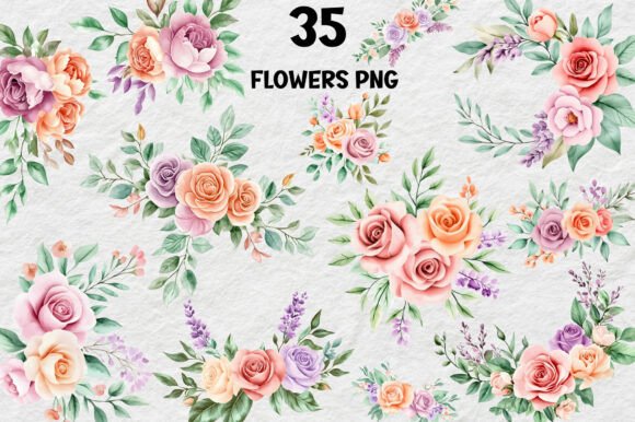 Download Watercolor Floral Pastel Rose PNG Bundle - Rose png bundle Collection