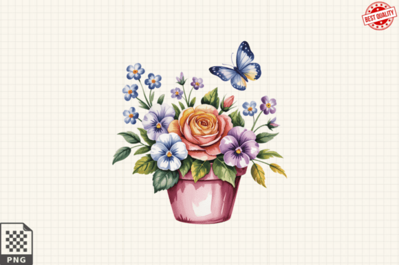 Download Butterfly and Potted Flowers Clipart PNG - Premium Resources
