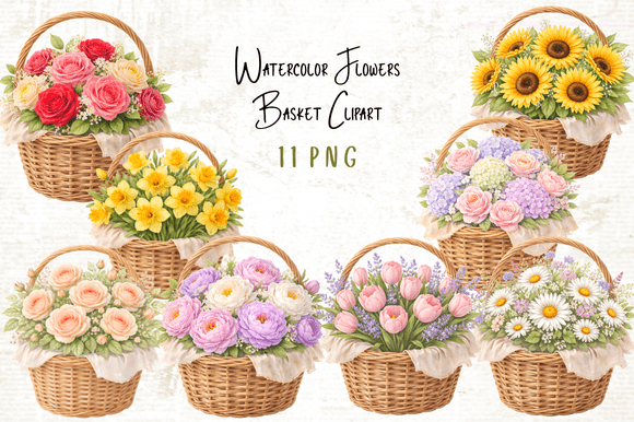 Download Watercolor Flowers Basket Clipart PNG - Watercolor flowers Collection