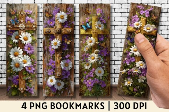 Download Rustic Wooden Cross Daisy Art Bookmark - Premium Resources